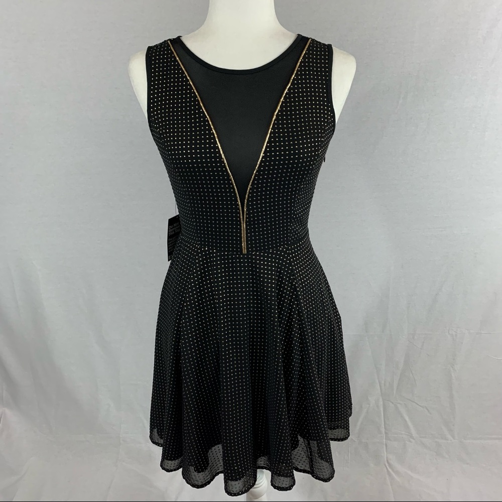 NWT | Express | Black Sleeveless Dress w/ Gold studs dress | Sz 0 - Picture 1 of 16